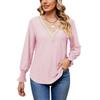 JKASHDK Women's Fashion Casual Summer Spring Solid Color Print Long Sleeve Lace V-Neck Blouses & Shirts Pullovers