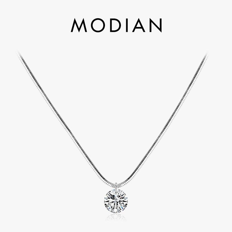 MODIAN Ожерелье из стерлингового серебра 925 пробы с прозрачным цирконием, подвеска, модная цепочка для женщин, вечерние ювелирные изделия