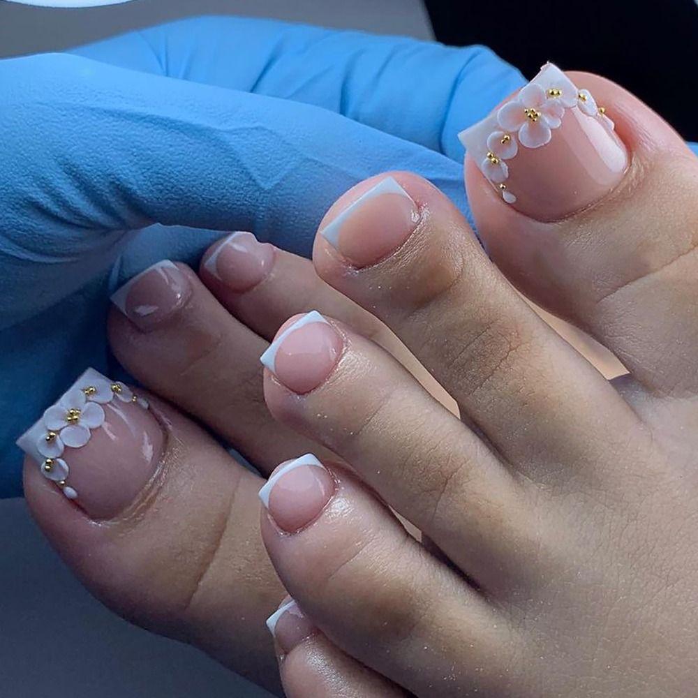 24pcs/box Aurora Toe Nails Cat Eye Foot Nails Fashion Press on Nail for Women Girl