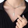 Wind Does Not Fade Temperament Zircon Inlaid Square Strip Pendant Clavicle Neck Chain Titanium Steel Necklace P122