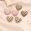 3D Heart Checkered Stud Earrings for Women, Minimalist Versatile Cool Style Ear Jewelry