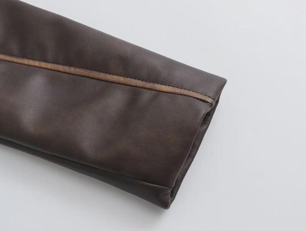 Женский плащ средней длины из искусственной кожи с потертостями, осень 2023 г.