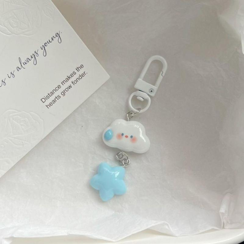Милый брелок для ключей в виде голубой звезды в виде облака, автомобильные ключи, аксессуары, мультяшный кавайный брелок для женщин, сумка, подвеска, брелки для ключей