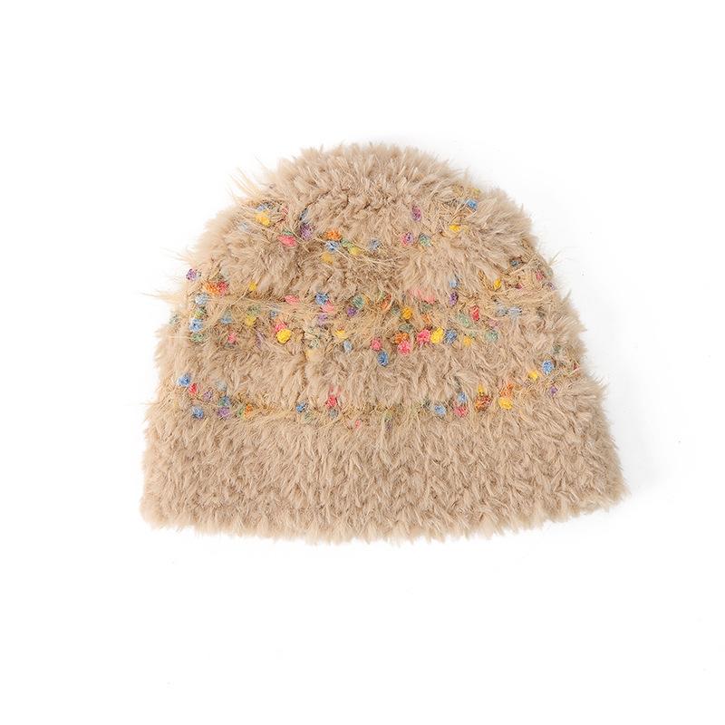 Colored jelly bean plush bucket hat women's autumn and winter face small versatile wool hat big head circumference hat bucket hat