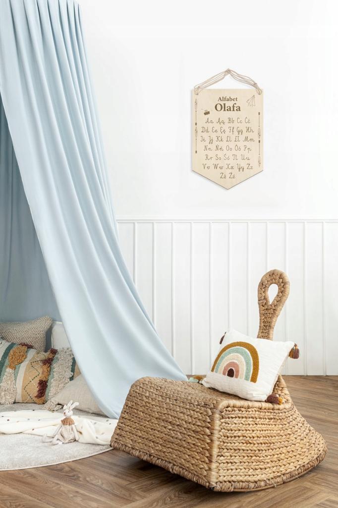 Wooden alphabet base with the child's name on the wall