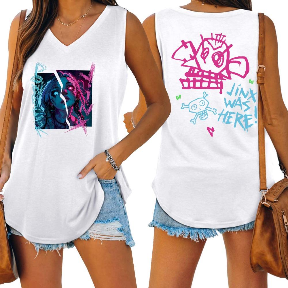 Arcane Broken Jinx Graffiti Art Tank V-образный вырез Женский жилет Свободный большой размер Женский топ без рукавов