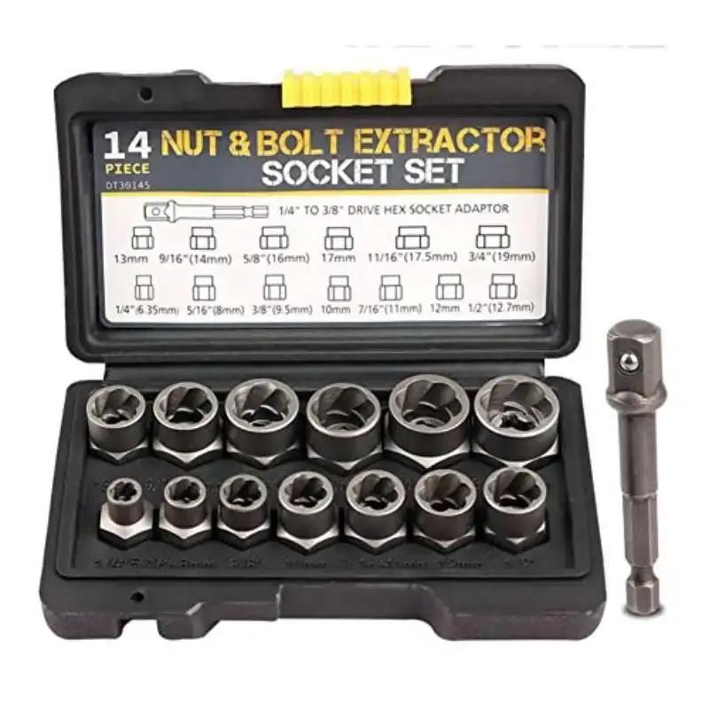 3/8 New Drive Impact Bolt Nut Extractor Set 13 Pcs Lug Nut Remover Kit Twist Socket Tool Set With A 1/4” Hex Drive Wholesale