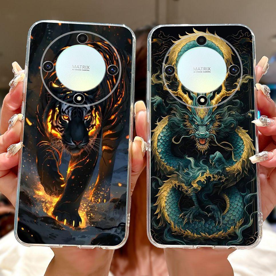 Крутой Стиль Чехол для Телефона с Узором Тигра и Дракона Для Honor X9B X6B X7B X8B Прозрачный Мягкий Силикон ТПУ Задняя Крышка Huawei HonorX9B Чехлы