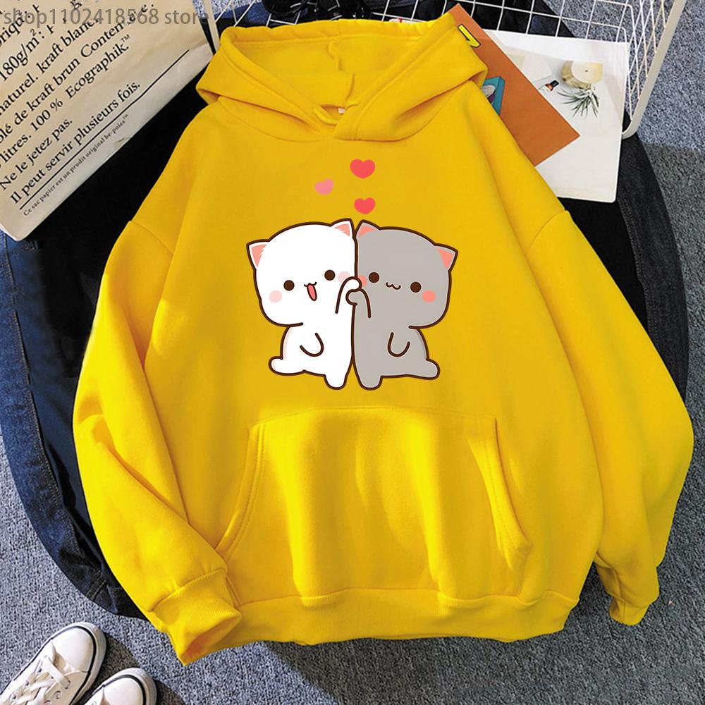Mochi Peach And Goma Cute Cat Printed Hooded Men Women Hoodies Plus Size Hoody Teen Pullover Unisex Autumn warm Streetwear