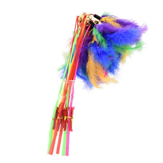 Cat Toys Interactive Funny Multicolor Color Feather Bells Cat Stick for Pet