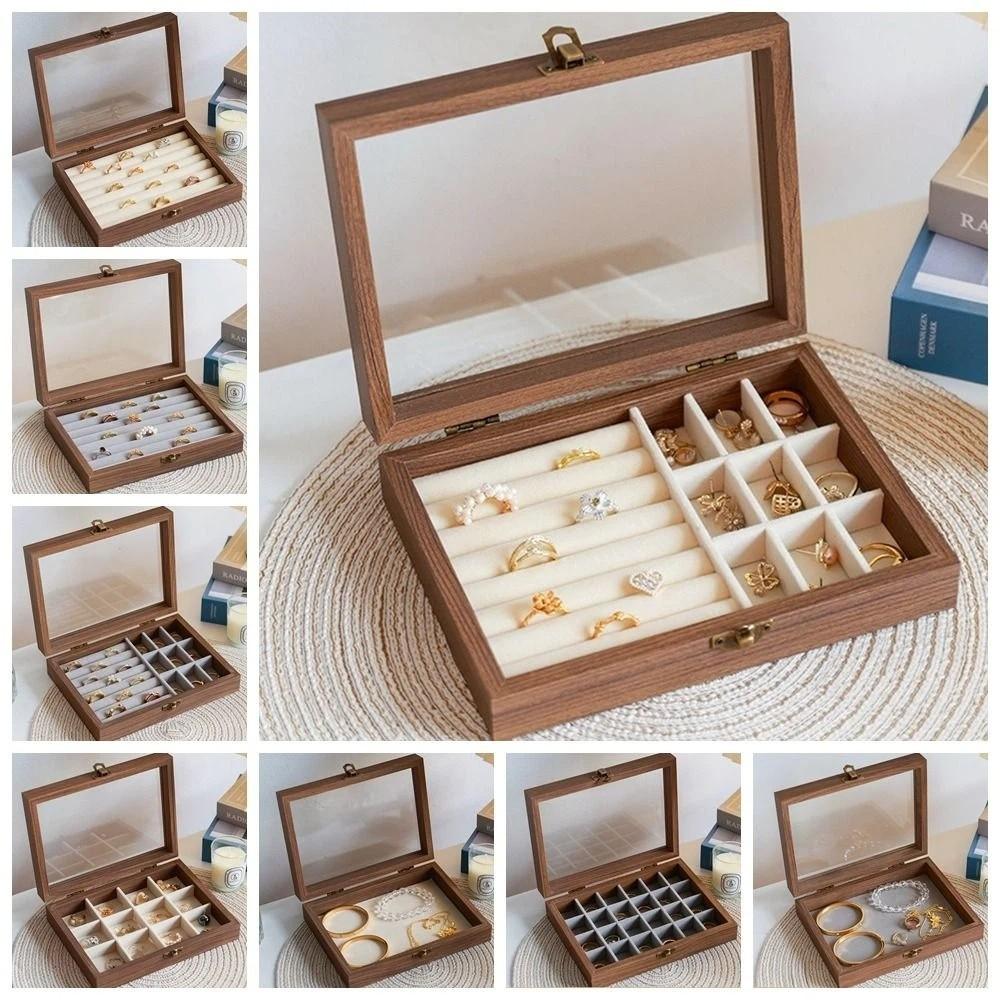 Velvet Jewelry Organizer Elegant Ring Display Holder Convenient Wood Jewelry Box  Desk