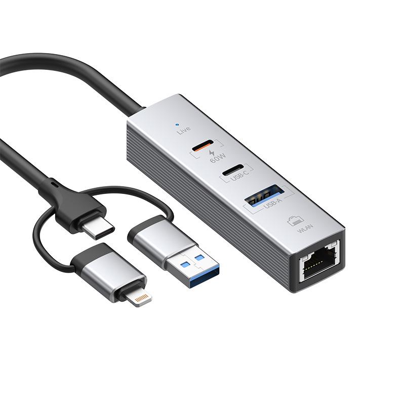 USB-концентратор с сетевой картой 100 Мбит/с - Без драйверов, Три в одном, Многофункциональный расширитель для ноутбука