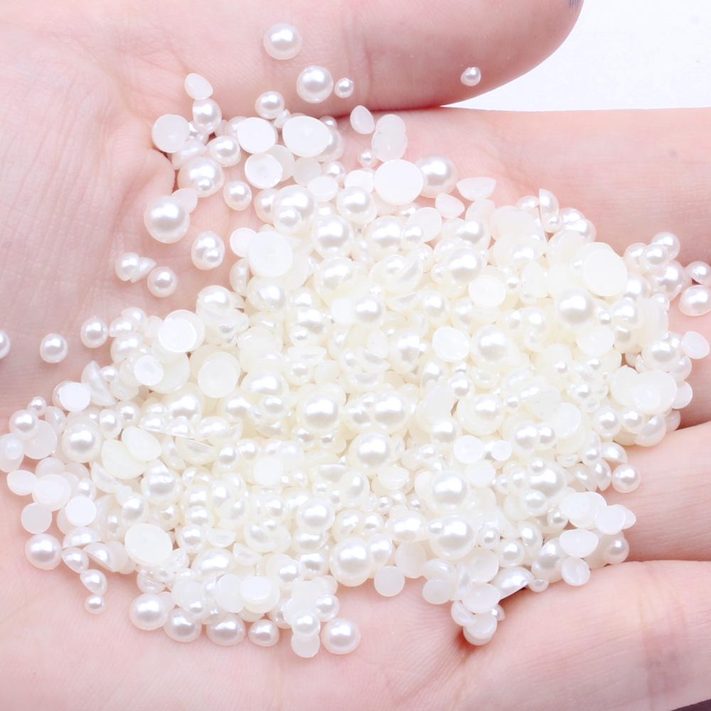 8mm Flat-Bottom Half-Round Imitation Pearls Beads, 100-Pack - DIY Rhinestone Mobile Case Accessories