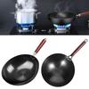 Традиционный китайский вок без ушей, приправа, чугунный, с деревянной ручкой, антипригарный, чугунная кастрюля, без покрытия, вок для готовки, домашняя кулинария