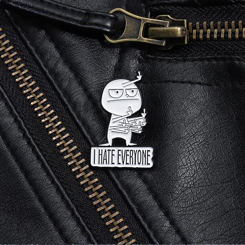 Одежда Воротник рубашки Рюкзак Декоративная булавка Ювелирные изделия Я ненавижу всех Эмалевые булавки Смешные презрительные юмористические сатирические броши