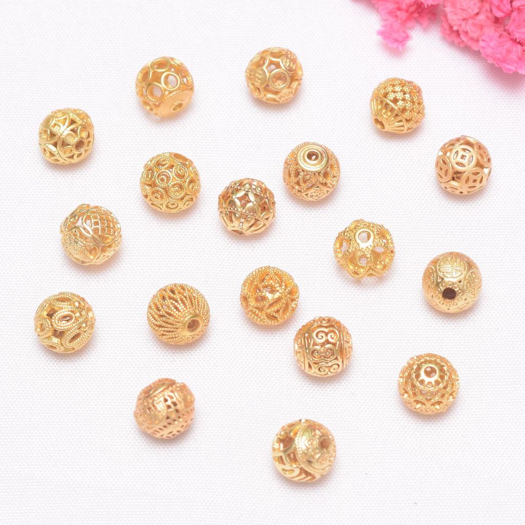 10pcs Color Retention Ancient Gold Beads Hollow Beads Copper Coin Beads Beads Diy Handmade Bracelets Necklaces Accessories Loose Beads