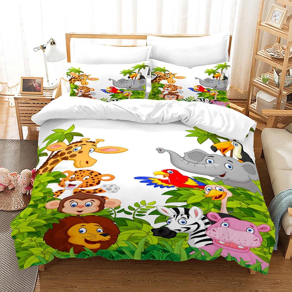 Акварельный мультяшный принт с животными Комплект пододеяльника Твин Фул Квин Кинг Детское постельное белье Одеяло Комплекты постельного белья Покрывало