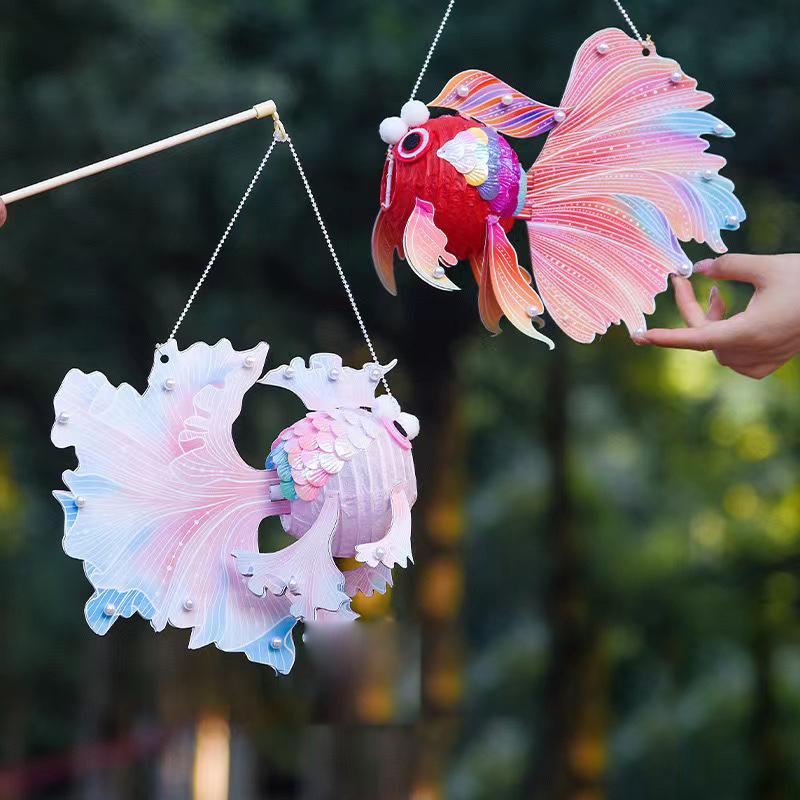 Светодиодный детский фонарь для праздника середины осени, благословение, ручной светящийся фонарь в виде рыбы, портативный светящийся фонарь в виде карпа кои