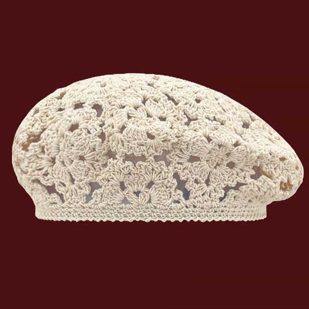 Linen Hollowed Out Beret Hat Cotton Spring Crochet Knitted Cap Lace Hollow Flower Hat  Beach