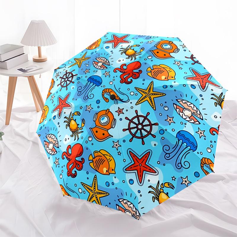 1pc Oceanic Creatures Automatic Open/Close Umbrella with Windproof, 8-Rib Sturdy Canopy, Durable Ribs, Ideal for Gifts yy251117055