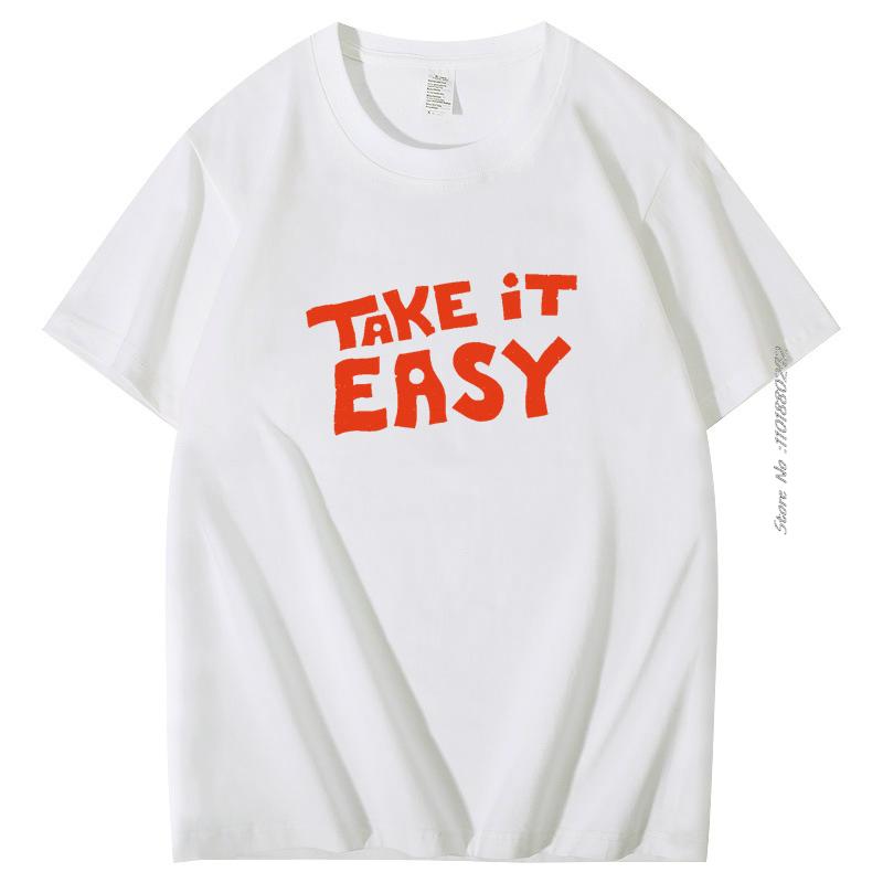 Take It Easy Funn Cartoon Graphic Tops Cotton Tshirt Unisex Fashion Streetwear Aesthetic Unique Hipster Short Sleeve Tshirts