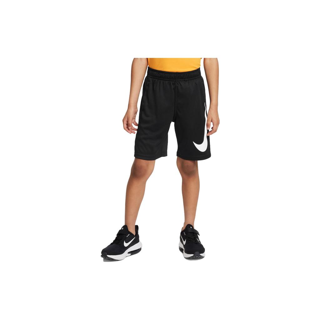 Nike Performance Swoosh Dri-Fit Logo Printed Color Block Straight Leg Kids Shorts Kids Shorts Black FQ3633-010
