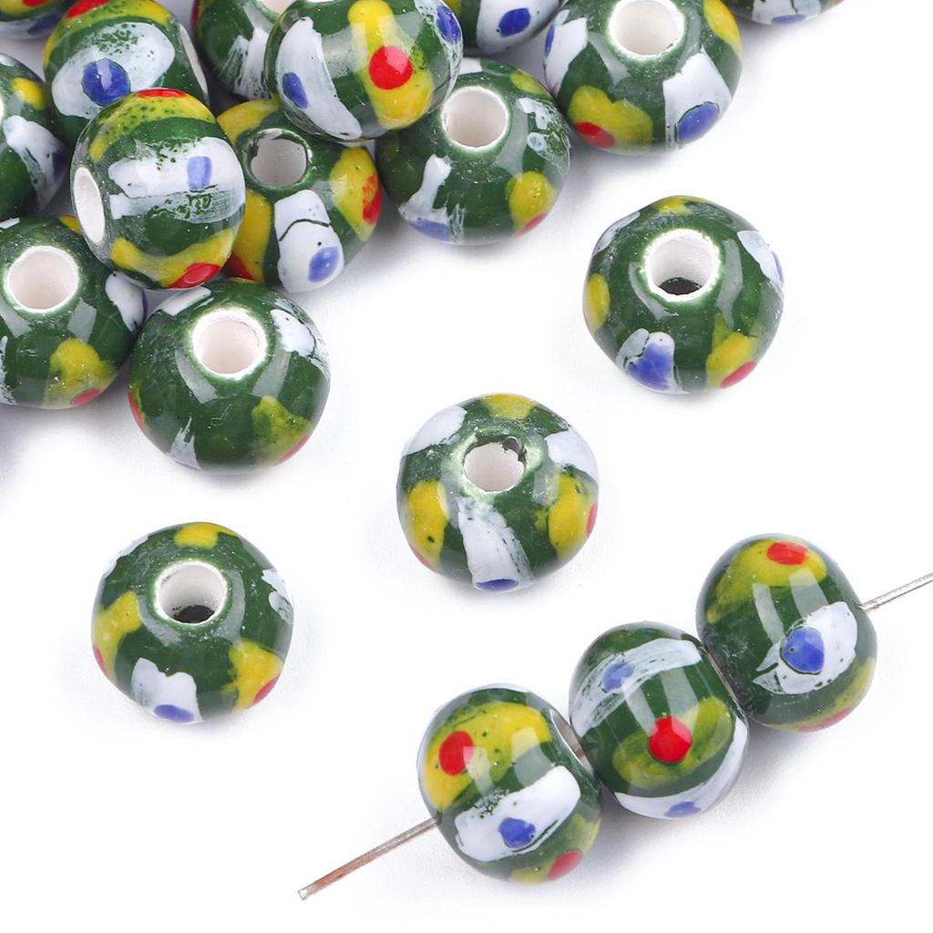 2Pcs Handmade Round Dot Ceramic Beads Charm Porcelain Loose Spacer Beads for DIY Jewelry Craft Making Accessories
