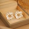 Real Gold Electroplated Silver Needle Zircon Flower Stud Earrings Artificial Pearl Earrings Versatile High-End Temperament Earrings Wholesale