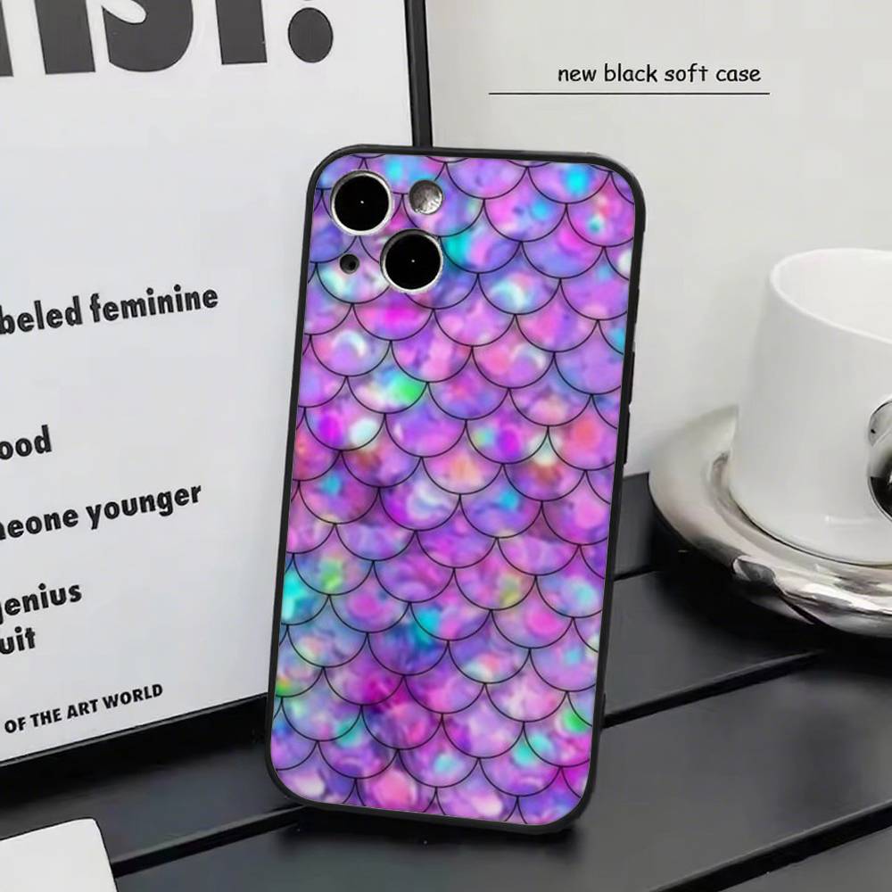 Чешуя русалки для iPhone 15 16 14 Plus 13 12 11 17 Pro Max 17 Air Черный Мягкий Чехол для Телефона