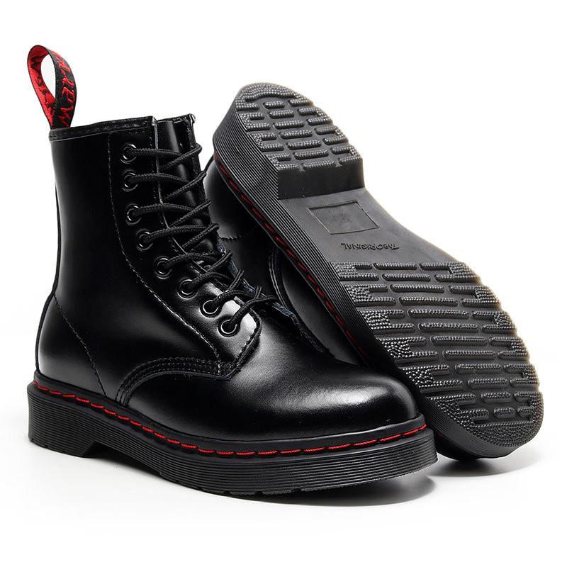 1460 Womens Mens Soft Leather Red Line Ankle Boots Round Toe Low Heel Lace Up Biker
