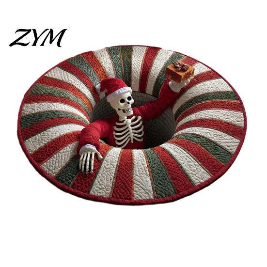 Washable Round Carpet Christmas Rug, 39" Imitation Cashmere Santa Snowflake Pattern, Rug Holiday Area for Home Living Room Bedroom Decor Non Slip