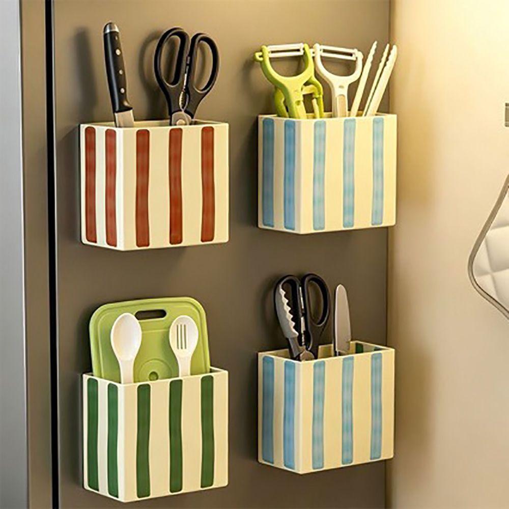 Striped Pattern Sundries Organizer Boxes Wall Mount Utensil Organizer Home Decoration