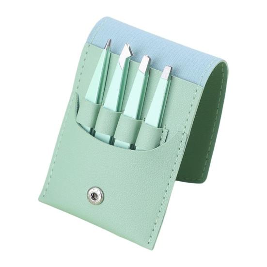 4 шт., пинцет для бровей из нержавеющей стали с чехлом из искусственной кожи, плоский косой кончик, прецизионный пинцет для лица, бровей, волос в носу, женский инструмент для макияжа