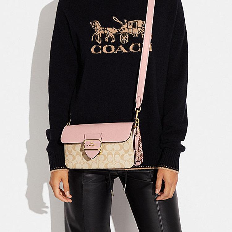 New COACH Morgan Canvas With Leather With Cow Leather Handbag, Shoulder Bag Tubas Women's Khaki Monogram & Pink CE621-IMSWZ