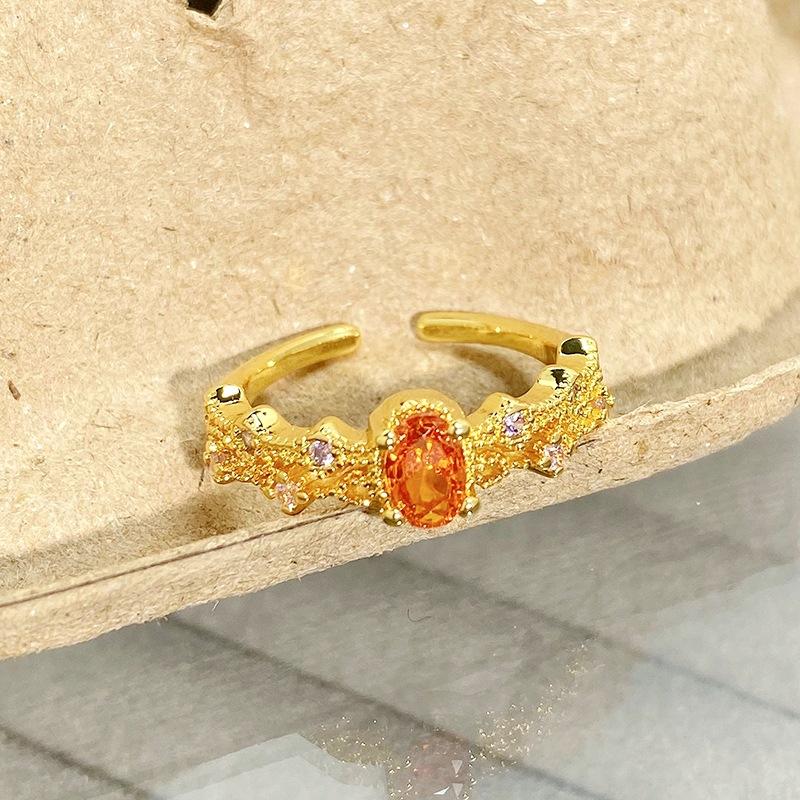 Medieval Vintage Zircon Lace Leaf Opening Ring Retro Femininity Niche Colored Treasure High Sense Ring