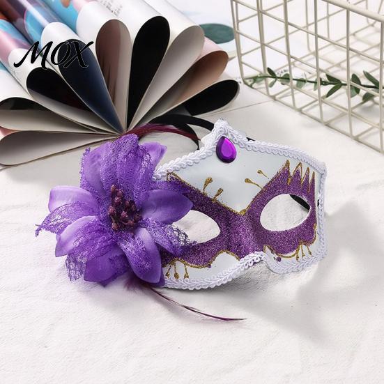 Fancy Dress Accessory Masquerade Masque for Women, Glitter Venetian Half Face with Side Floral Party Flower And Feather Halloween Costume, Mardi Gras,