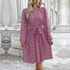 European Versatile, Casual, Sweet, Elegant, Lace-up Round Neck, Long Sleeves, Small Floral Dress, Spring Style