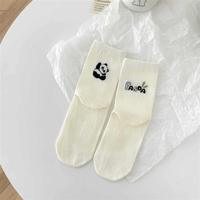 Trendy A&B Style Mid-tube Socks for Women Cute Cartoon Soft Breathable Cotton Socks Candy Color College Style Student Socks