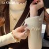 La Chapelle Women's Mock Neck Ruffled Knit Sweater