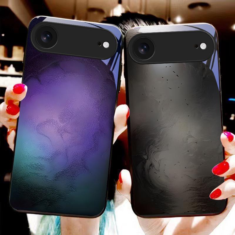 Слияние цвета и текстуры Для iPhone 11 Pro 12 13 mini 14 15 Pro Max 16 E 17 Air XS Max XR 8 7 Plus SE 5 6 Черный Стеклянный Чехол для Телефона