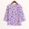 Casual Blouse, Vintage Style, For Women, Floral Print, O Neck, Three Tribal Sleeves, Elegant Loose Top, Made of Elastic Hem
