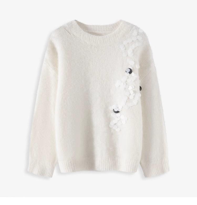 Dimanaf 2025 Женские свитера Весна Пайетки Вязание O-образный вырез Свободные свитера Топы