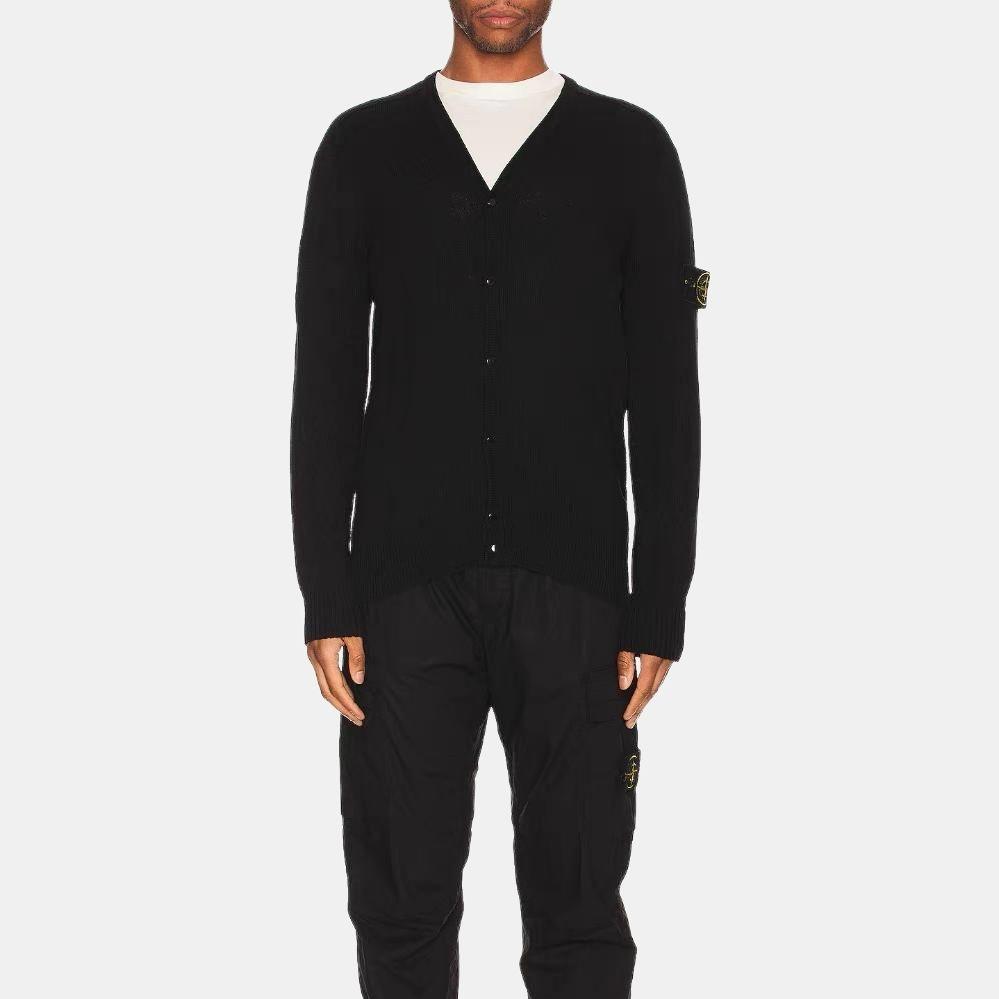 STONE ISLAND Raw Hand Cotton Knitted Cardigan 'Black' Men's 7815527D3-V0029