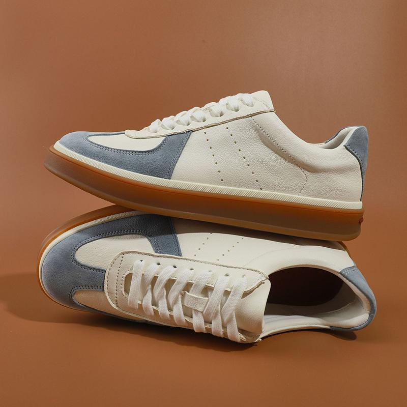 Модные Новые Мужские Кроссовки Пэчворк из Натуральной Кожи Низкие Ретро Круглый Носок На Шнуровке Плоская Подошва Повседневные Мужские Кеды Универсальные