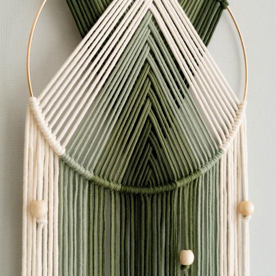 Хлопковый тканый гобелен ручной работы Бохо Деревянные бусины Хлопковая веревка Кисточки Подвесной ловец снов Гостиная Спальня Настенное искусство Подвесное украшение