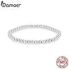 BAMOER 925 Sterling Silver Bead Ball Bracelet Stretchable Elastic White Gold Plated Bead Stackable Bracelets for Women