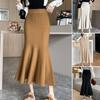 Fishtail Skirt Elastic High Waist Hip Wrapped Maxi Skirt Solid Color Office Lady Knitting Long