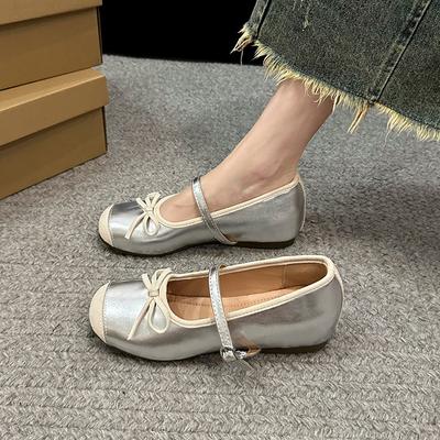 5 см увеличение внутренней высоты французский нежный ветер 2025 новые квадратные туфли Мэри Джейн с серебряным бантом женские