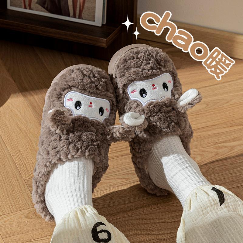 New Sheep Plush Thermal Cotton Slippers Winter Indoor Non-slip Home Thick Bottom Couple Slippers New