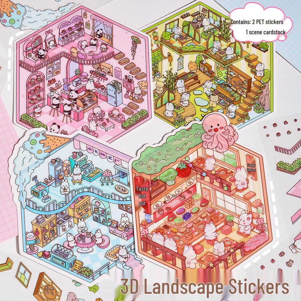 3D Miniature Scene Collage Stickers: Cute Decompression Handbook Stickers